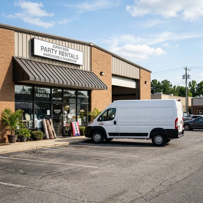 Delivery van loaded for a setup